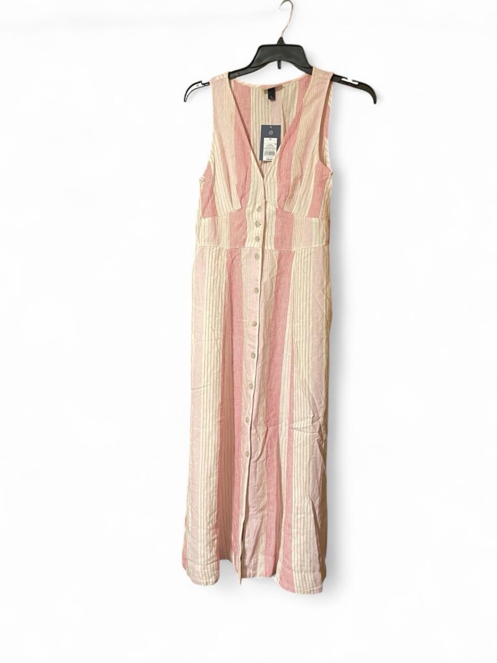 Universal Thread Pink and Cream Striped Button-Front Maxi Dress